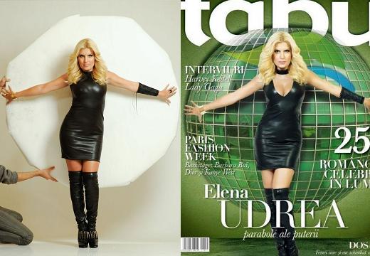 elena udrea intr o rochie sexy din piele pe coperta revistei tabu 2